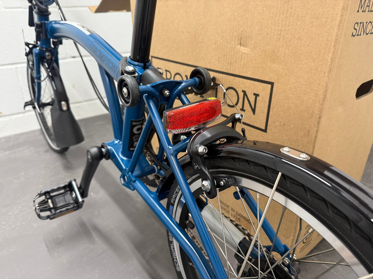 Brompton C Line 2-Speed Mid Handlebar Folding Bike, Ocean Blue, Brompton Lights