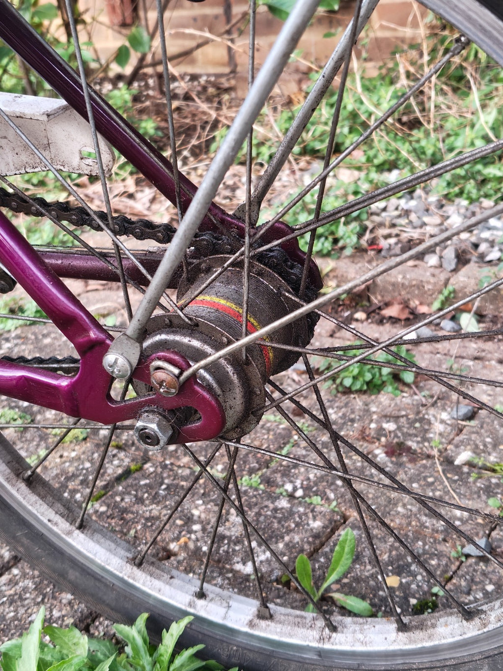 Raleigh Stowaway 3 1980s folding bike, in Purple, 3-Speed Sturmey Archer gears