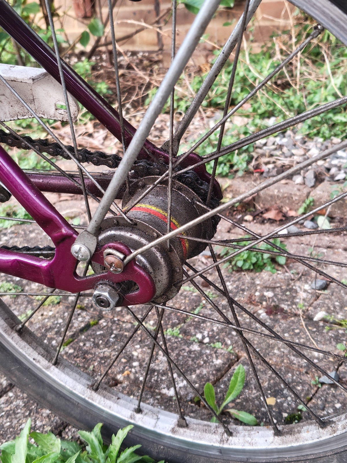 Raleigh Stowaway 3 1980s folding bike, in Purple, 3-Speed Sturmey Archer gears