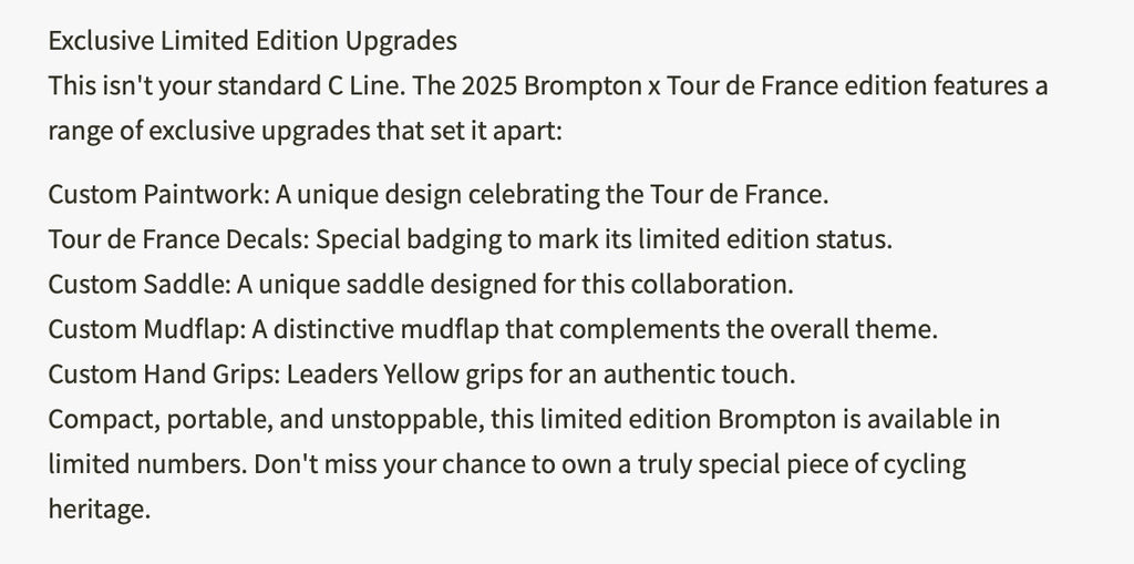BROMPTON C-LINE "TOUR THE FRANCE 2025" 6-SPEED (MEDIUM) - NEW