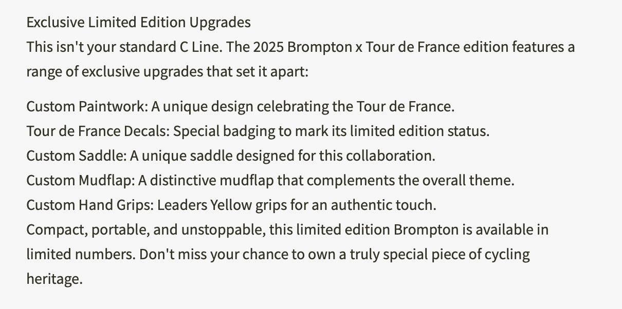 BROMPTON C-LINE "TOUR THE FRANCE 2025" 6-SPEED (MEDIUM) - NEW