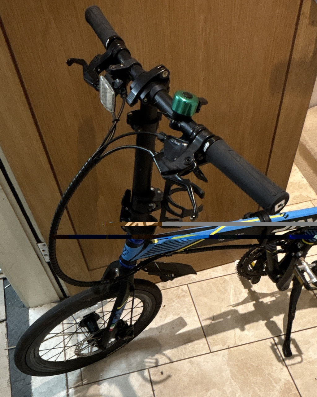 JAVA 20in Folding Bike Mechanical Disc, Derailleur Gears, Mudguards, Black/Blue