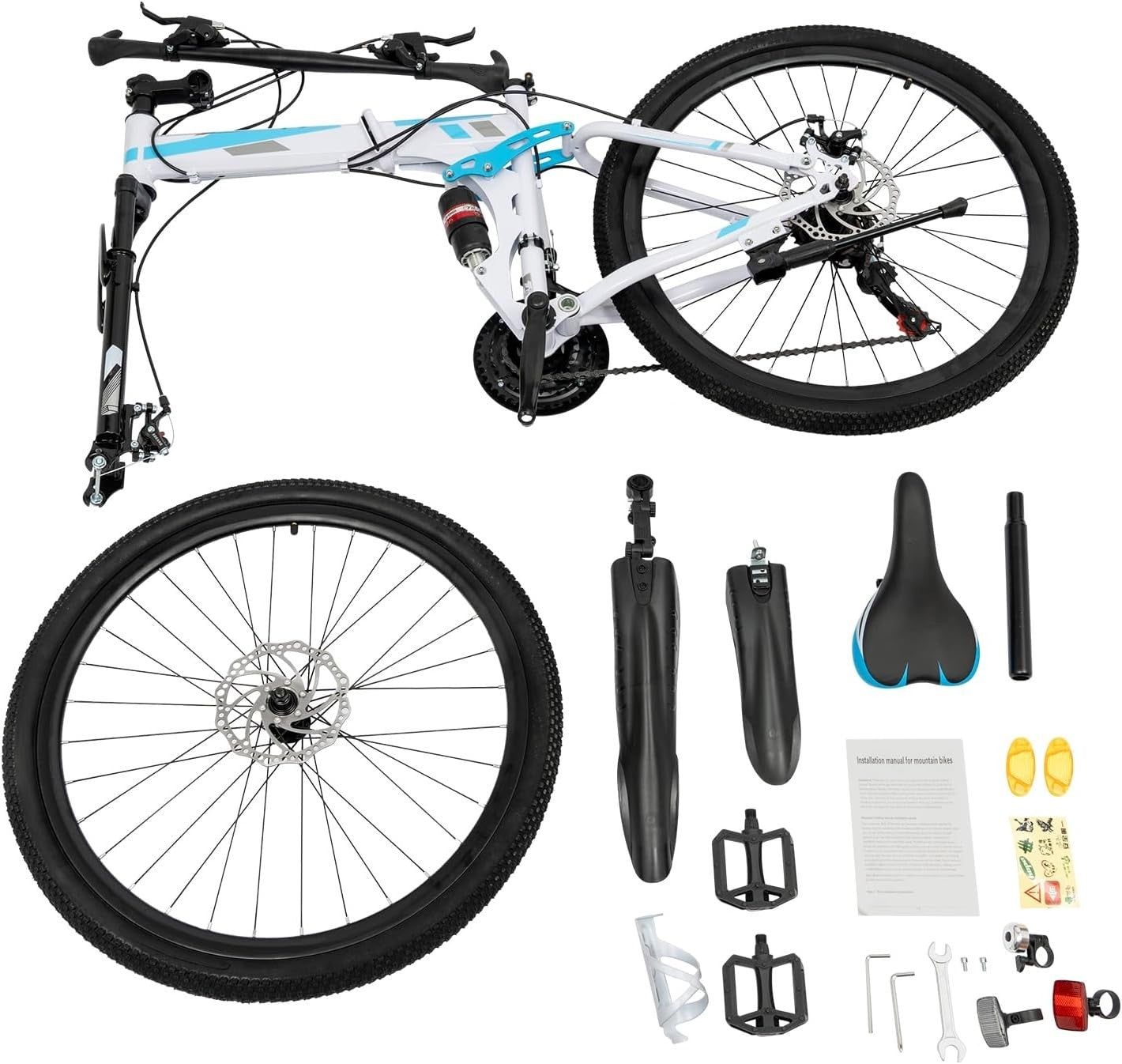 26" Folding Mountain Bike 21 Speed Dual Disc Full Suspension Trail MTB