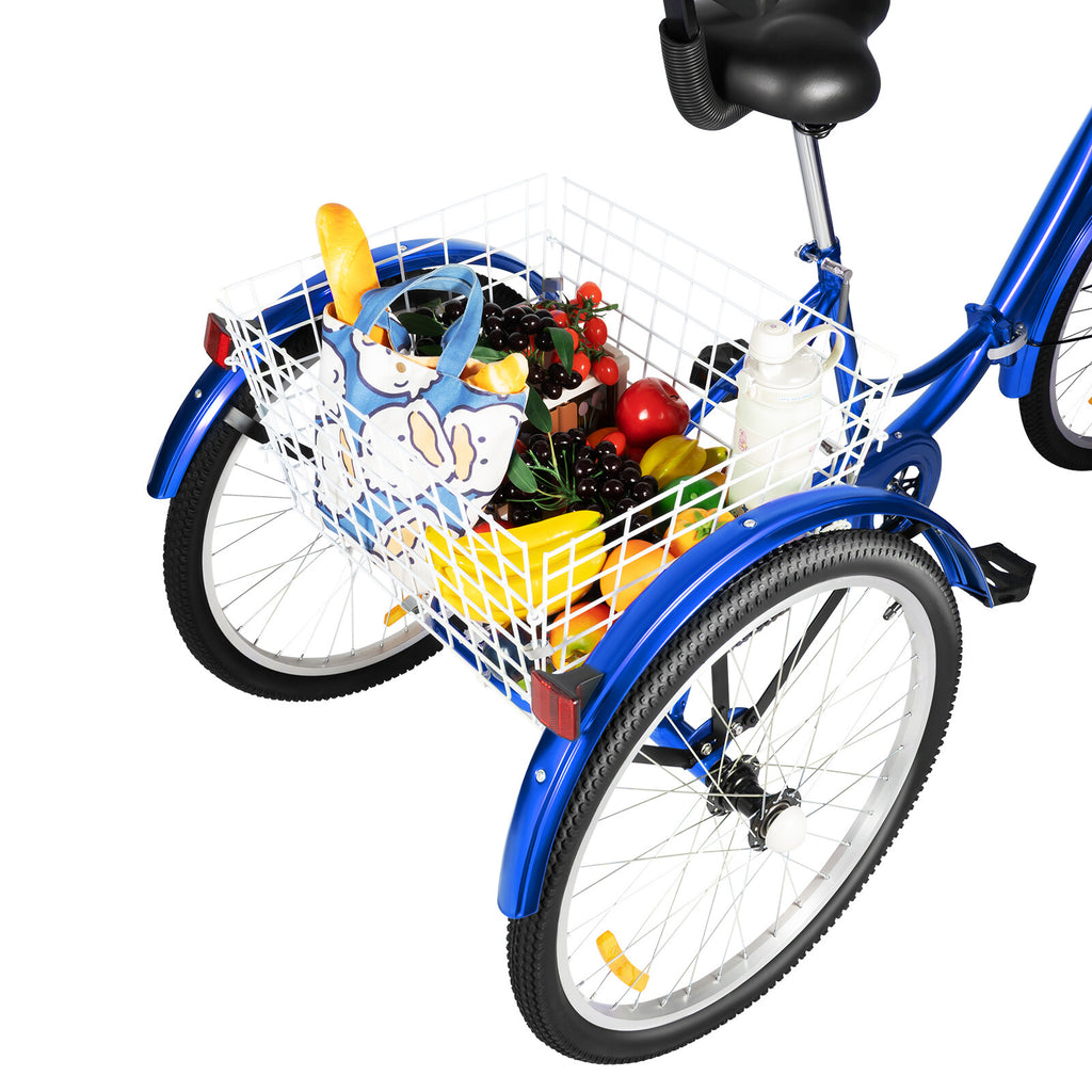 24 Inch Adult Trike Tricycle Foldable 3 Wheel Bike 7-Speed With Storage Basket