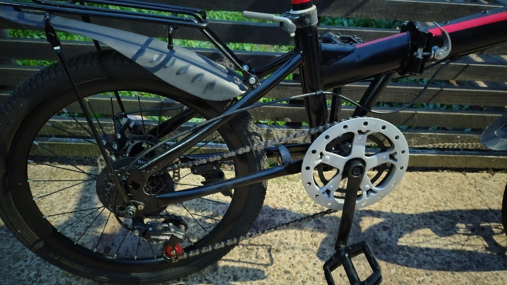 SRAM 20in Folding Bike Black/Red Disc Brakes Mudguards Rear Rack