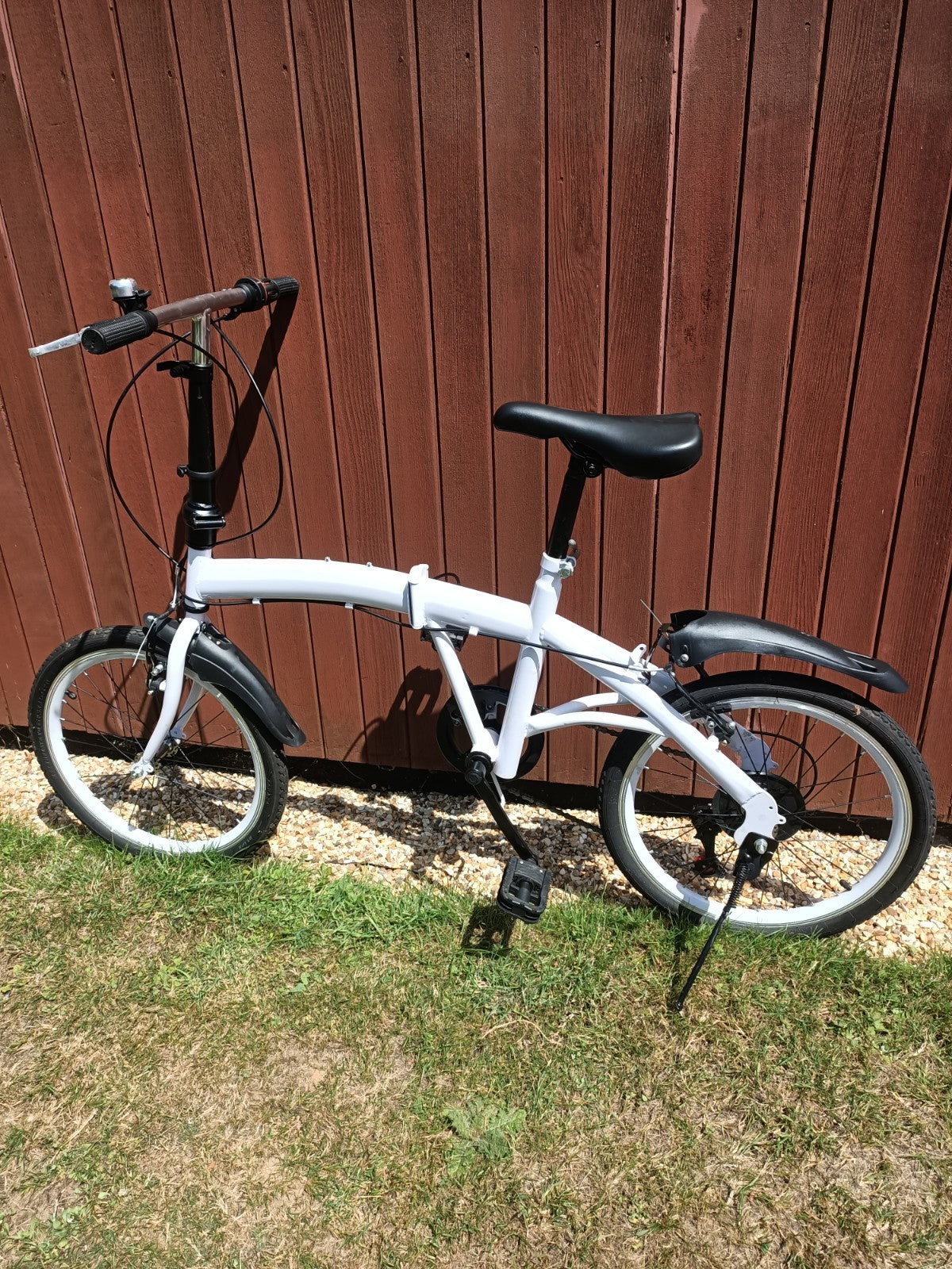 7 Speed 20" Folding White Bike with stand #1216