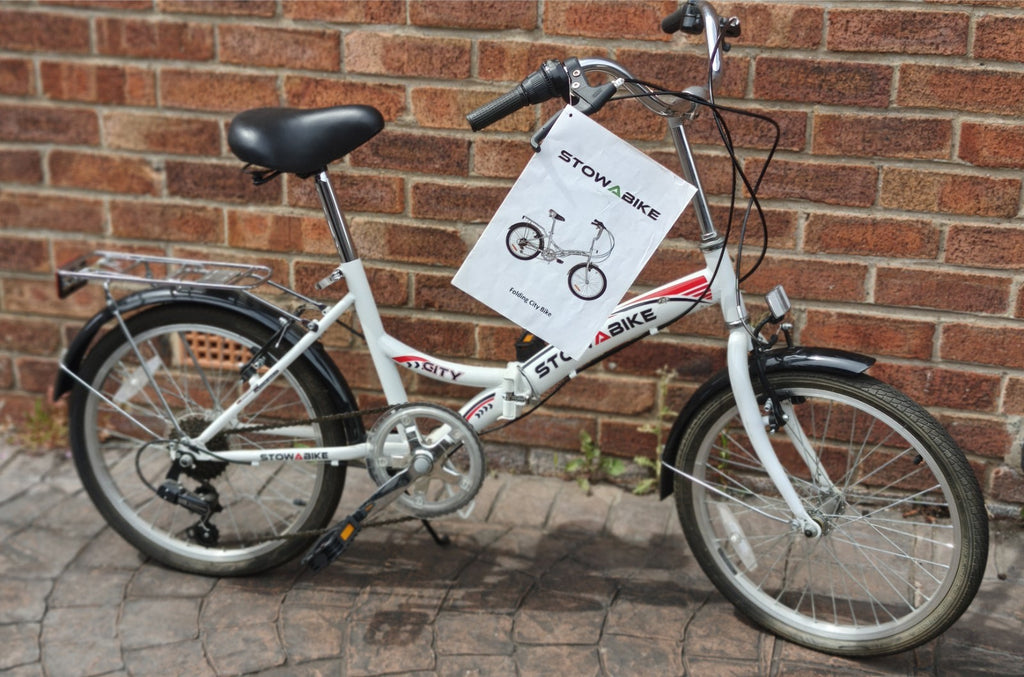 White Folding Bike Foldable City Bike for Adult Commute/Caravan/Camping Bicycle.