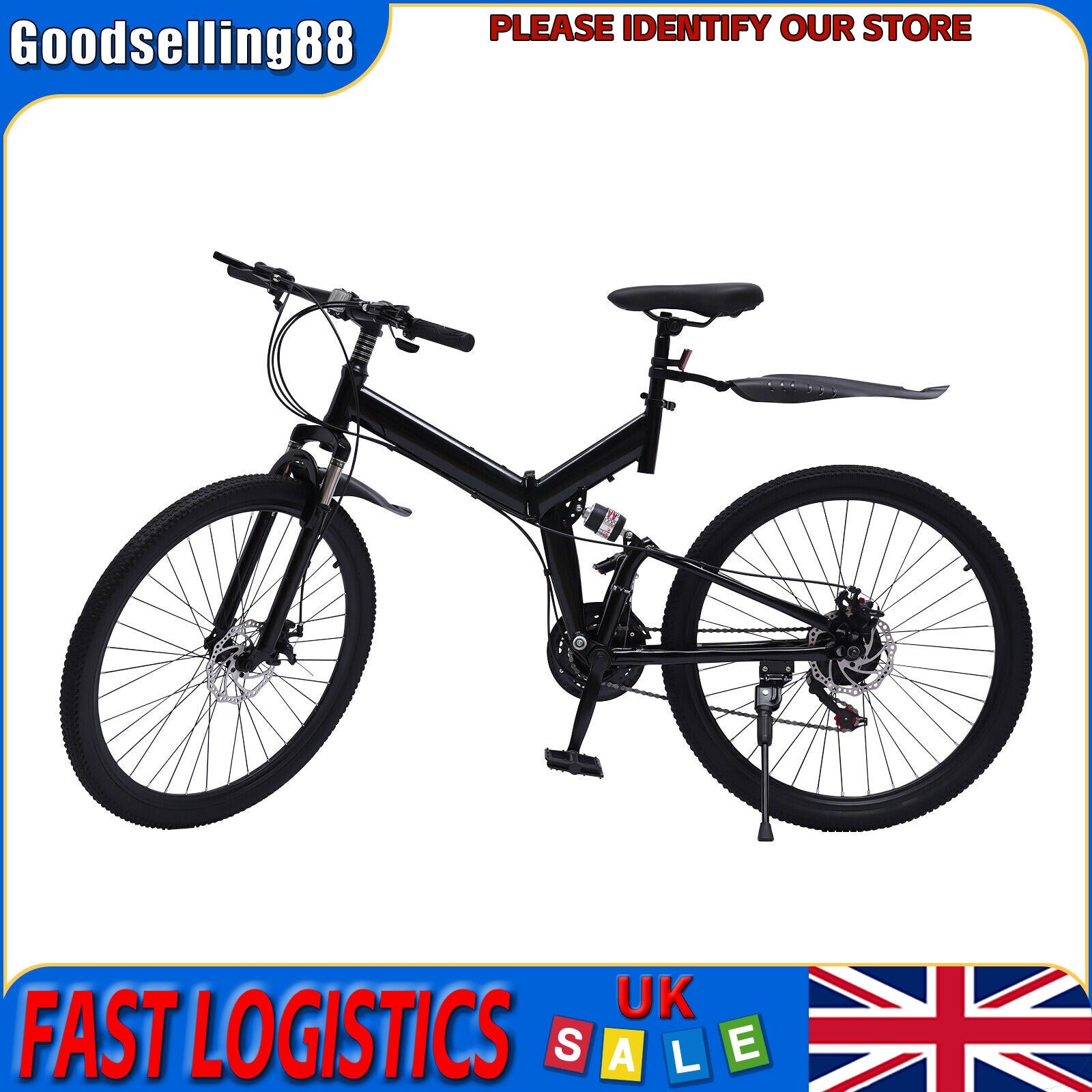26" 21-Speed Folding Mountain Bike Foldable Bicycle Disc Brake Mountain Bike NEW