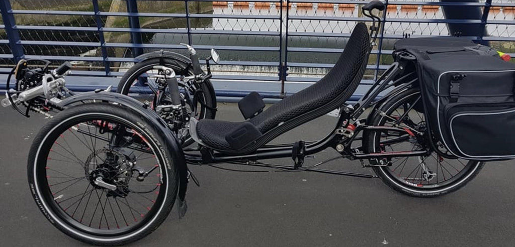 ICE Vortex Recumbent Trike Folding Disc Brakes Rear Suspension 20in Black Red
