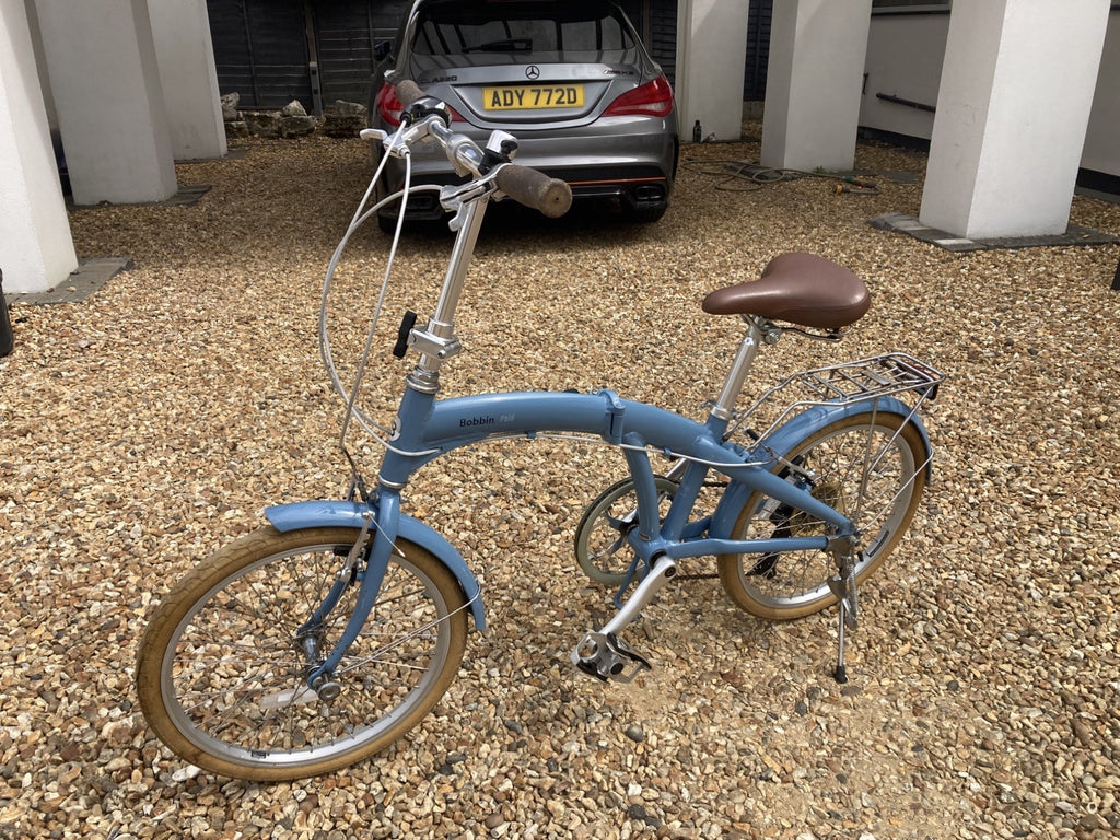 Bobbin Fold 20in Folding Bike Blue/Brown/Silver, Mudguards, Kickstand, 6 Speed