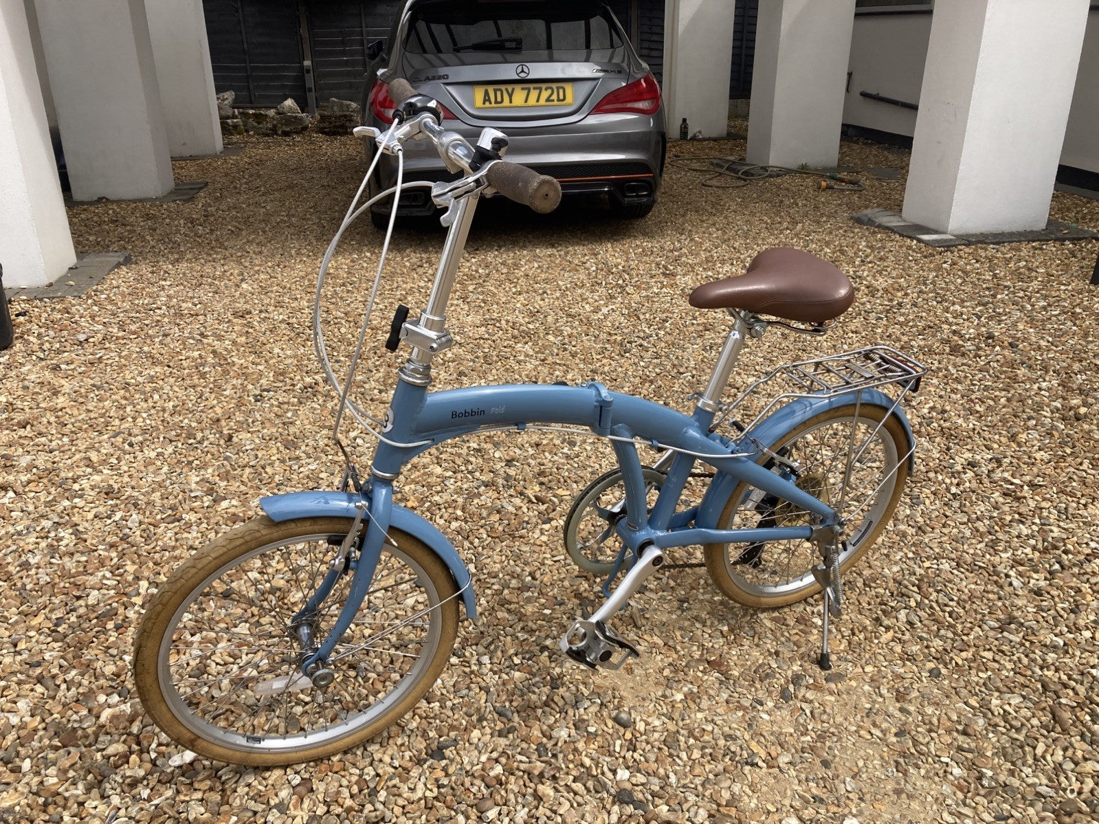 Bobbin Fold 20in Folding Bike Blue/Brown/Silver, Mudguards, Kickstand, 6 Speed