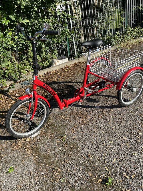 A Brand New Red Foldable Trike 3-Wheel Folding Tricycle Adult Trike With Basket