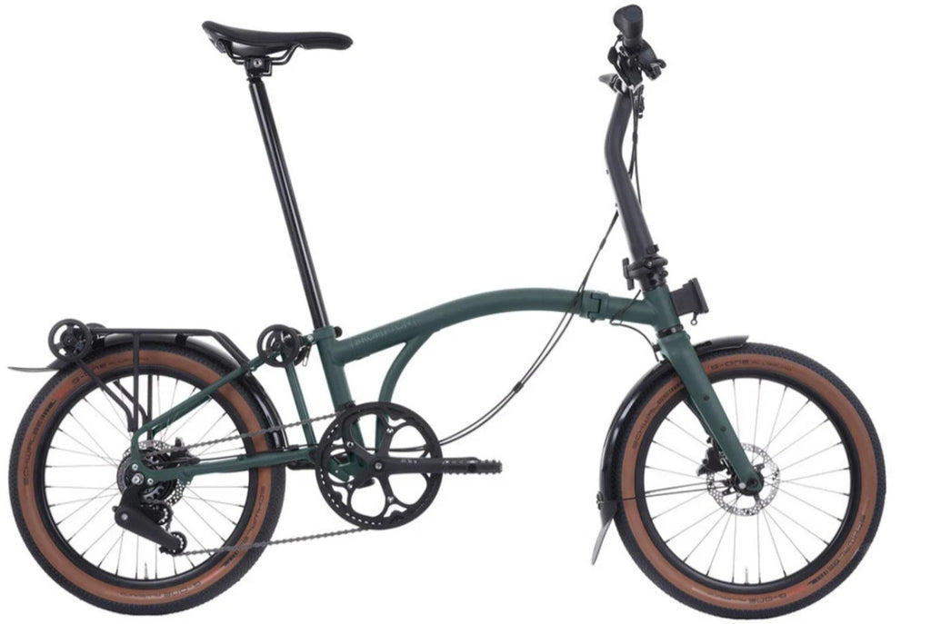 Brompton G Line Small Folding Bike 8-Speed, Traildust White w rack & mudguards