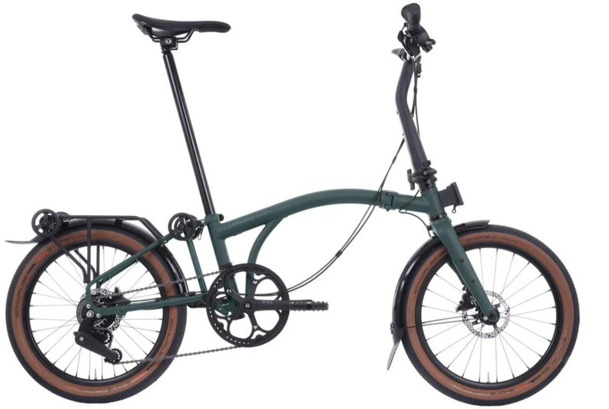 Brompton G Line Small Folding Bike 8-Speed, Traildust White w rack & mudguards