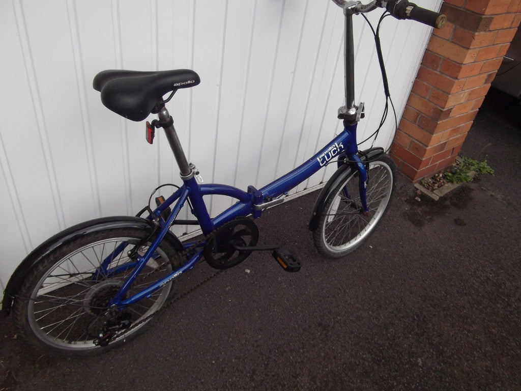 Apollo Tuck Folding Bike 20in Blue 6-Speed V-Brake Kickstand