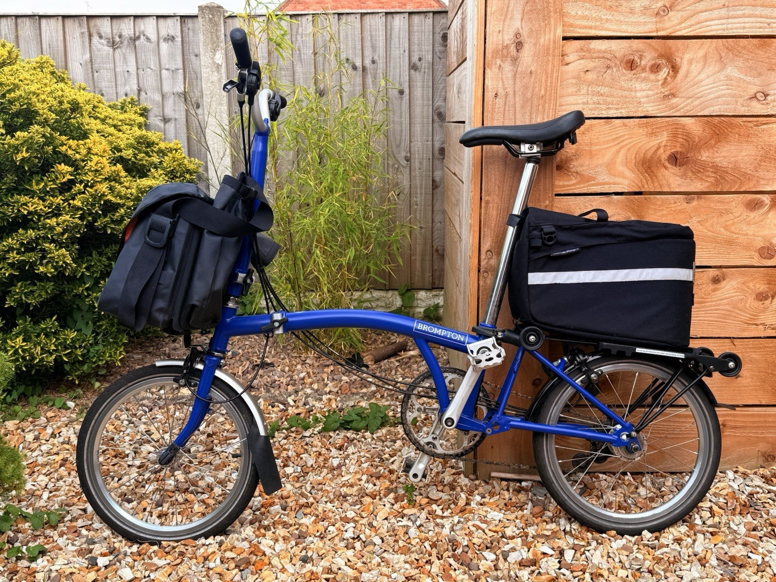Brompton C Line 16in Blue Folding Bike, Mudguards, Rear Rack, Reflectors