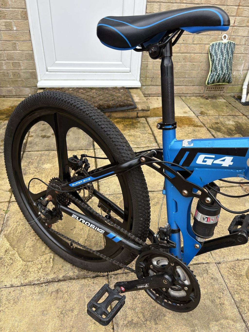 Eurobike G4 Folding Mountain Bike 26in 17in Full Suspension 21sp Disc Blue/Black