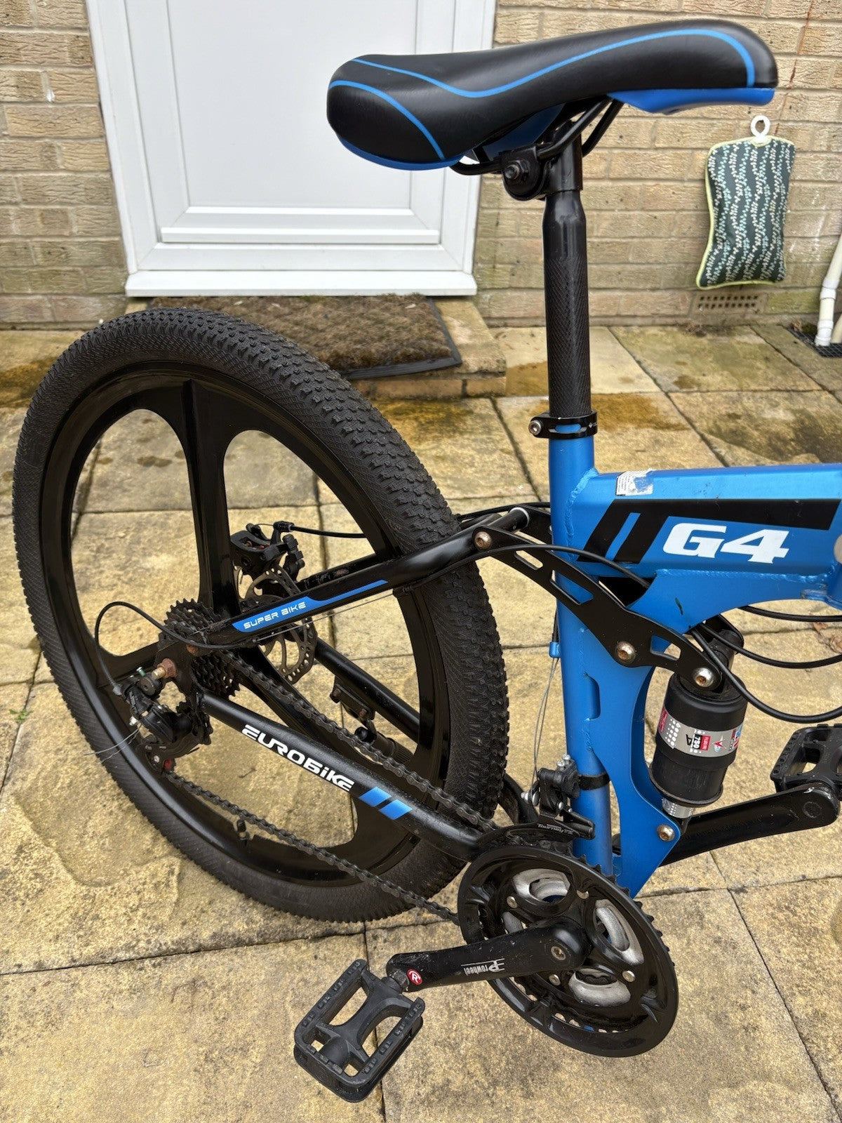 Eurobike G4 Folding Mountain Bike 26in 17in Full Suspension 21sp Disc Blue/Black