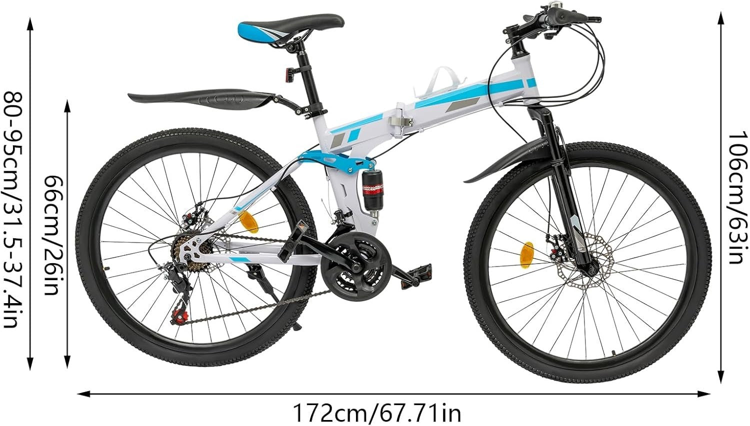 26" Folding Mountain Bike 21 Speed Dual Disc Full Suspension Trail MTB