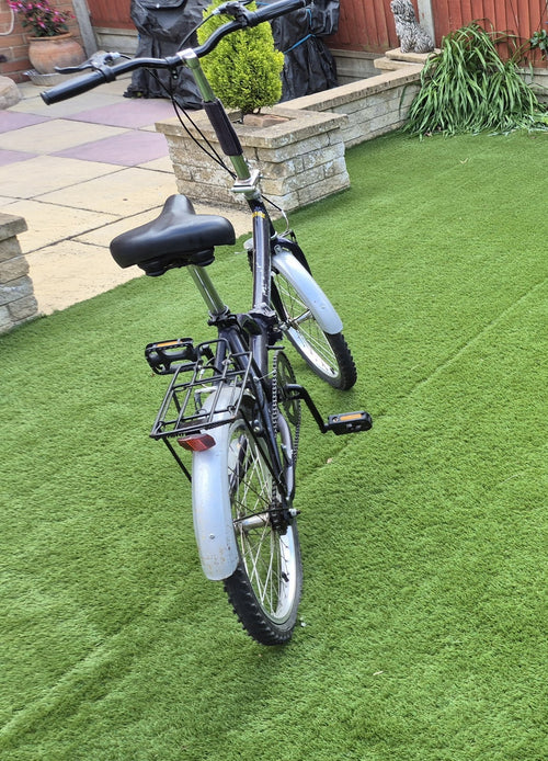 Apollo Folding Bike Black/Silver Flat Bar w/ Rear Rack, Mudguards, Reflectors