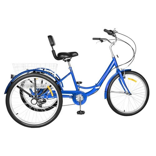 High Carbon Steel 24" Tricycle Foldable 7 Speed 3 Wheels Adult Bicycle w Basket