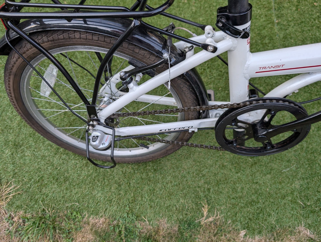 Carrera Transit 20in Folding Bike White/Black Rear Rack Mudguards Kickstand