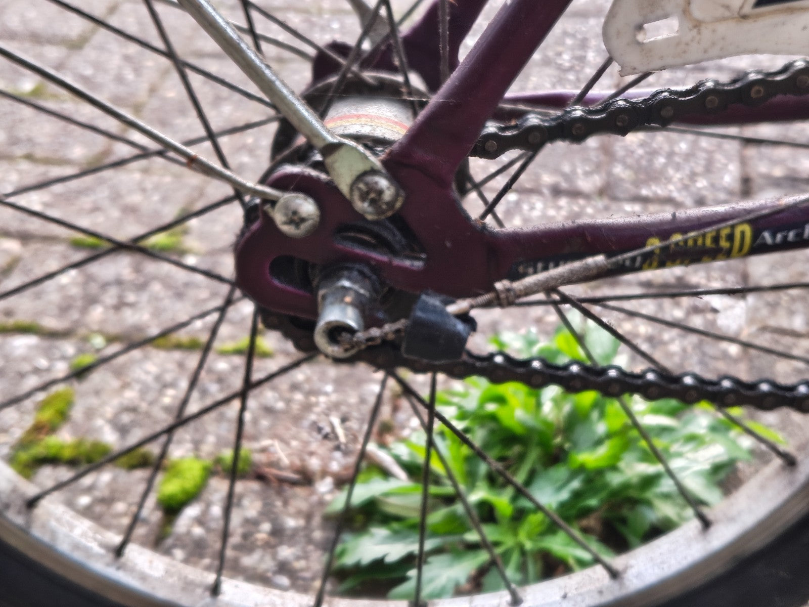 Raleigh Stowaway 3 1980s folding bike, in Purple, 3-Speed Sturmey Archer gears