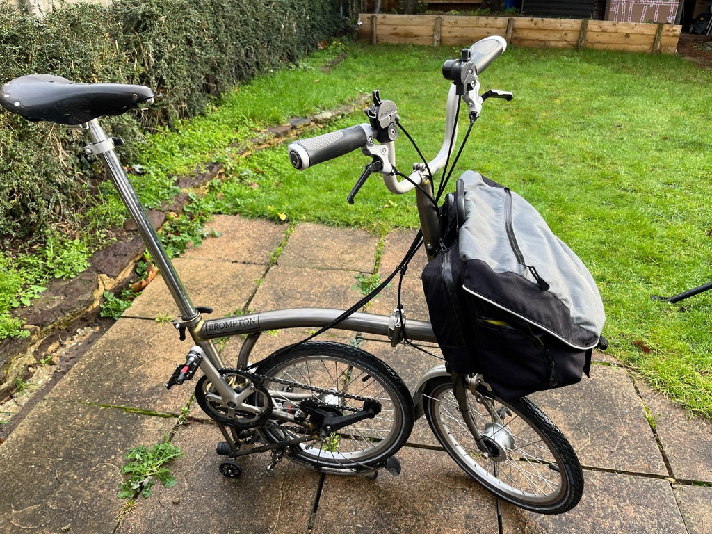 Brompton M6L 6 speed dynamo lights raw lacquer Brooks saddle, bag
