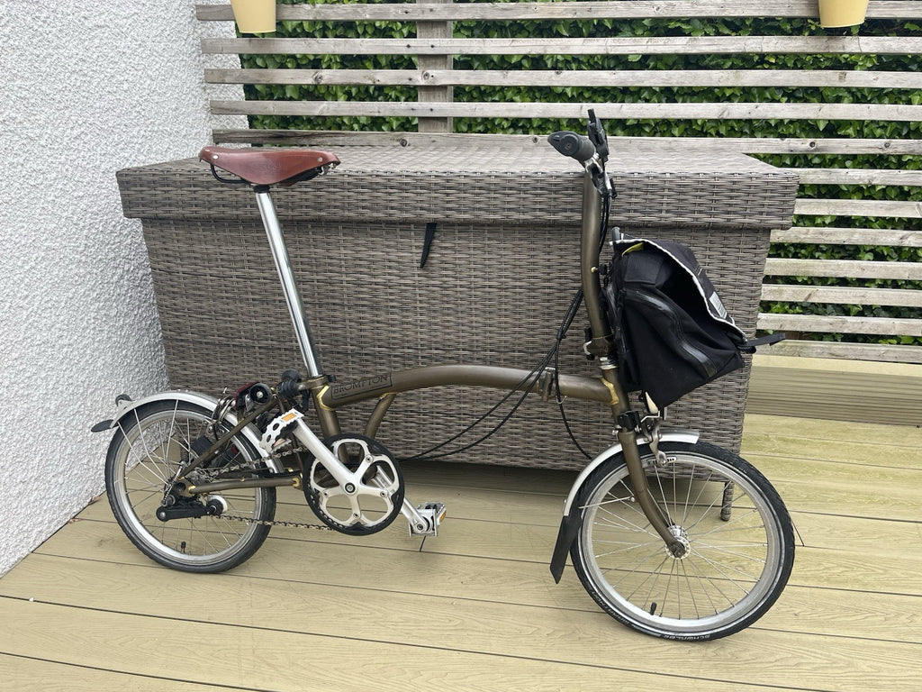 Brompton Folding Bike, Raw Lacquer, Brooks Leather Saddle, Front Bag, Pump, VGC