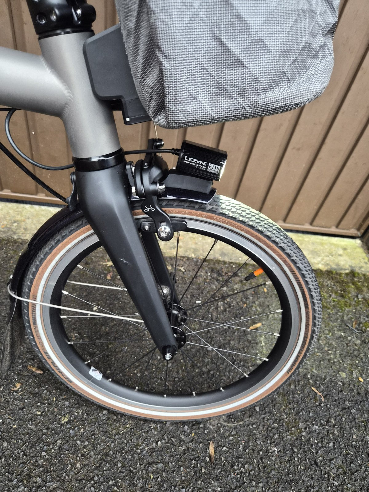 Brompton Folding T Line Electric E Motiq 4 Speed Blasted Titanium mid handlebars