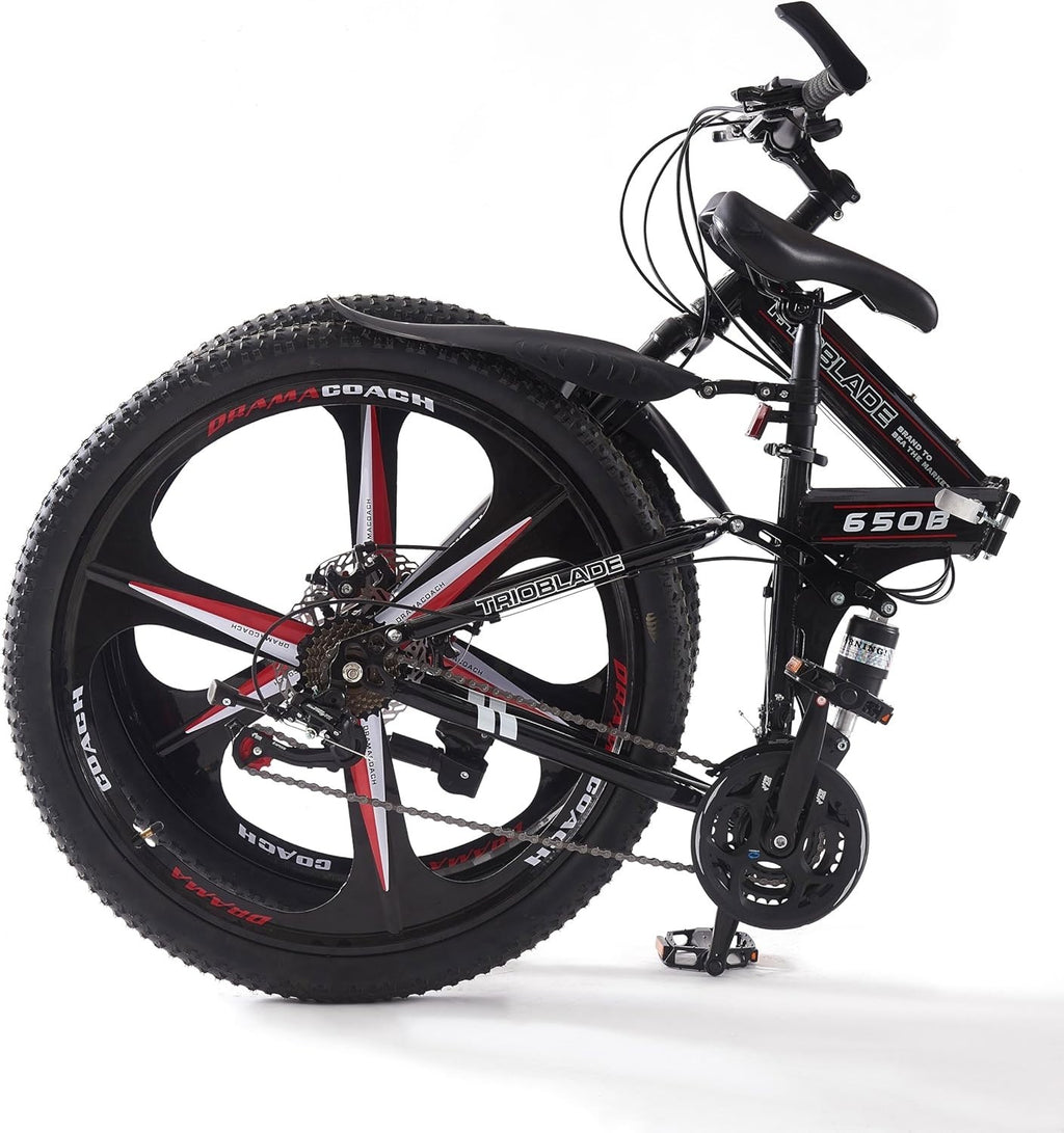 Foldable 26” BlackRed Mountain Bike Dual Suspension 21 Speed Lightweight