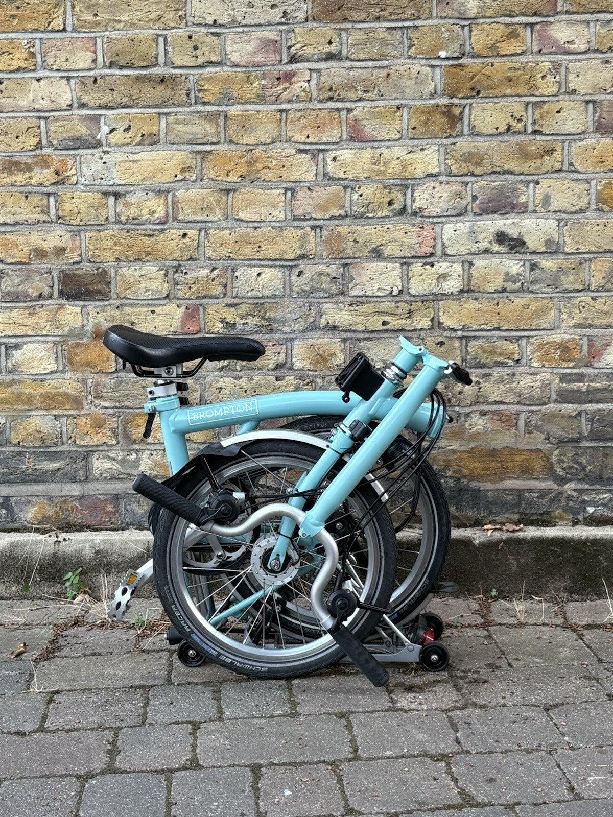 Brompton M6R Folding Bike - Celeste w/ Mudguards, Rack And Dynamo Light Set