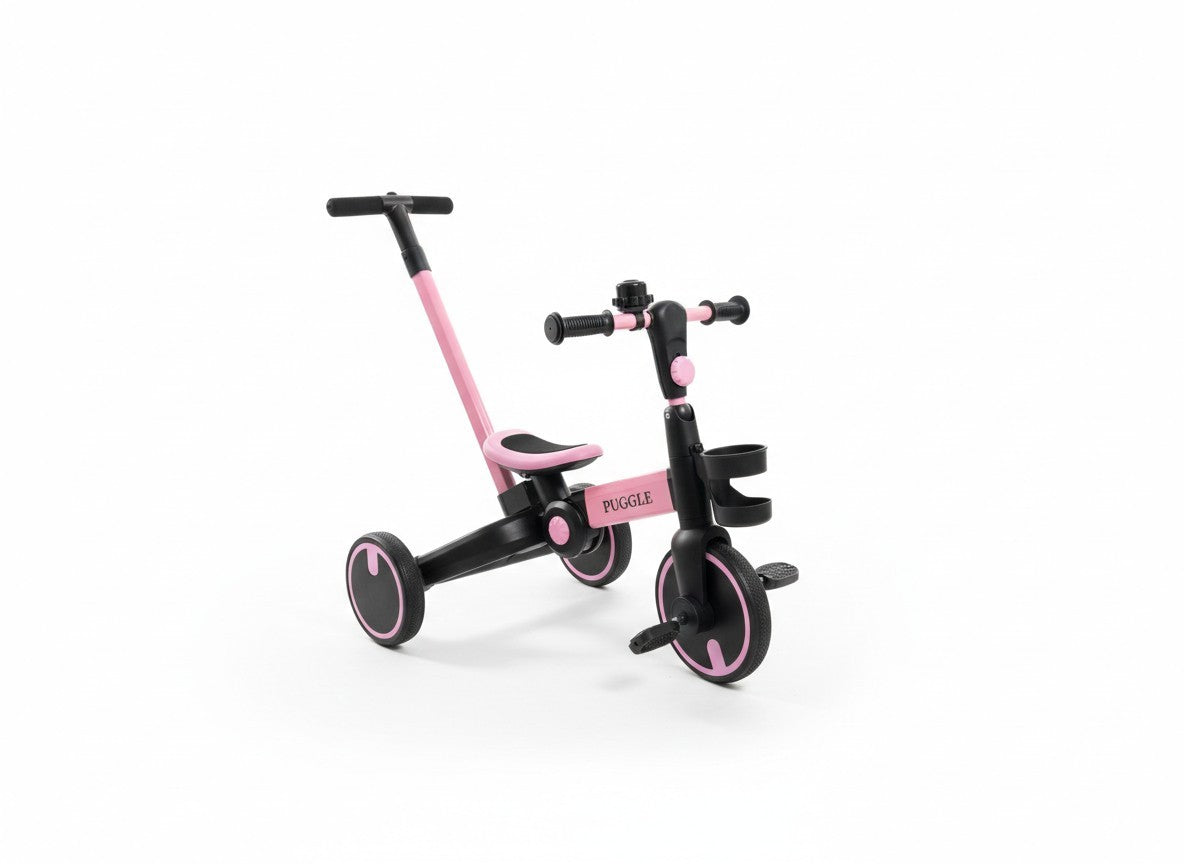 Puggle 3-in-1 Folding Trike & Balance Bike with Parent Handle - Pink