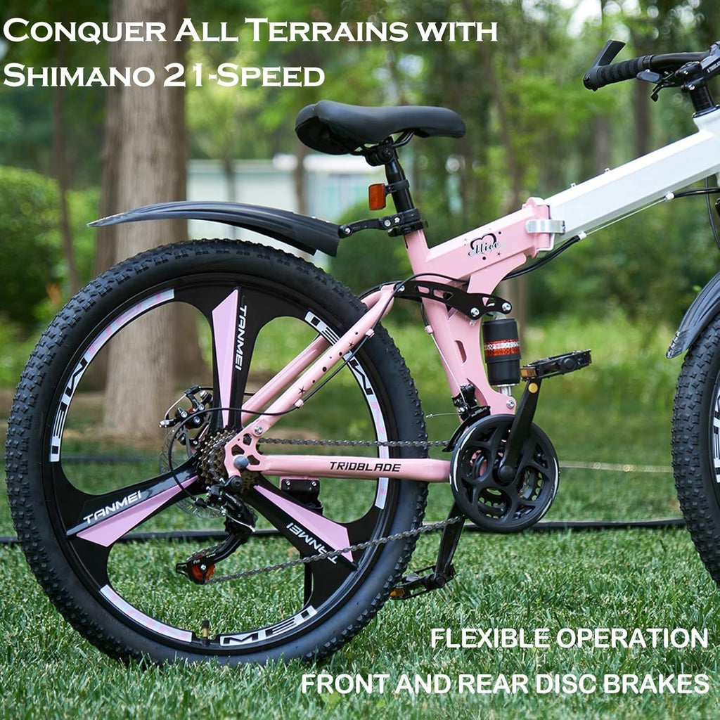 Foldable 26” Mountain Bike 21-Speed Dual Suspension Lightweight MTB