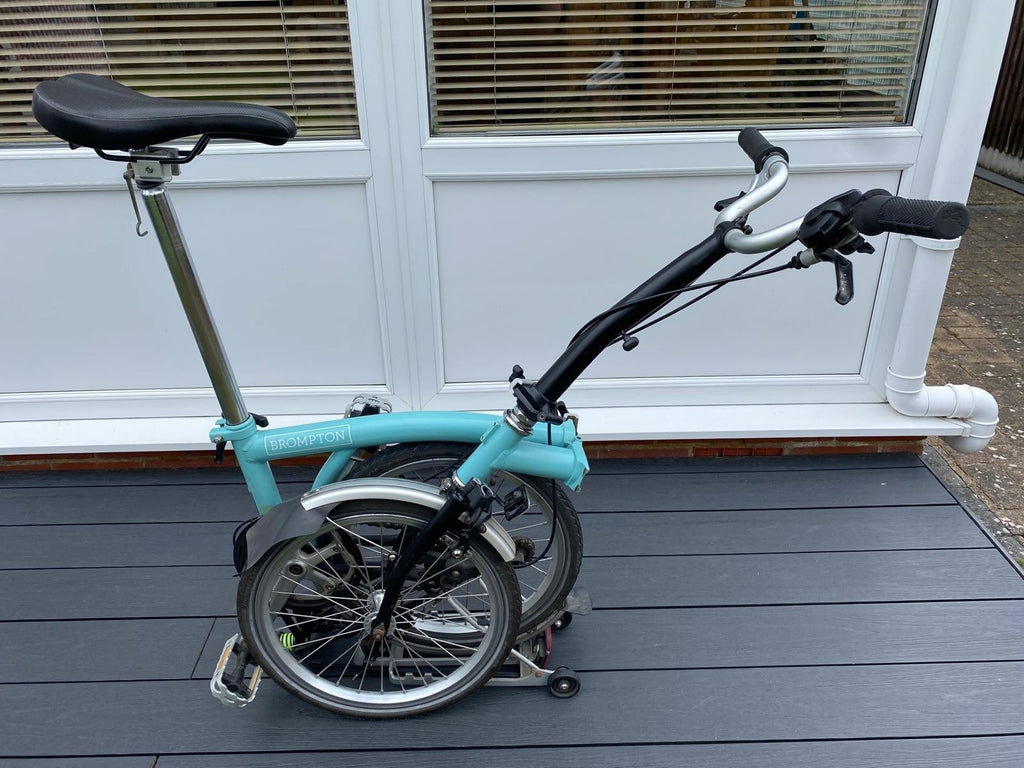 Brompton M3L.  Turkish Green and Black.  With Rear Luggage Rack