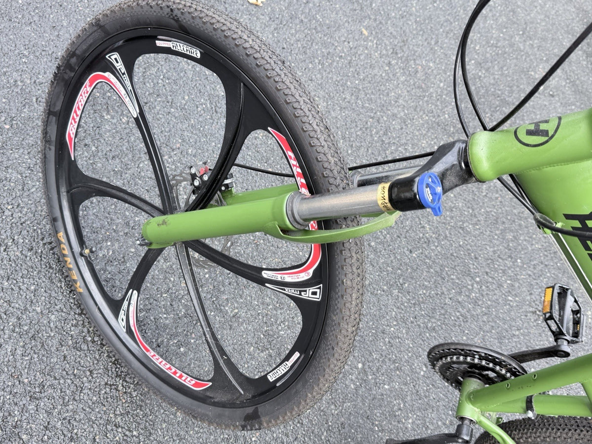 Hummer Hellion 26in Folding Mountain Bike Green/Black/Red Front Suspension