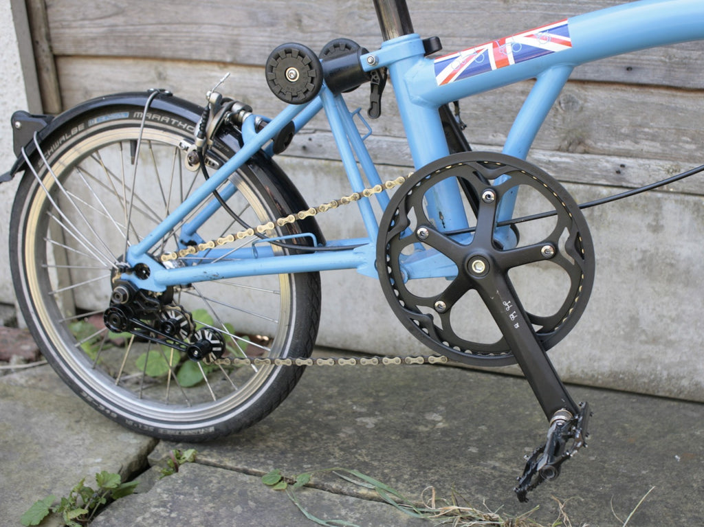 Brompton Blue / black, Union jack 1/ 2 speed folding bicycle, new parts restored