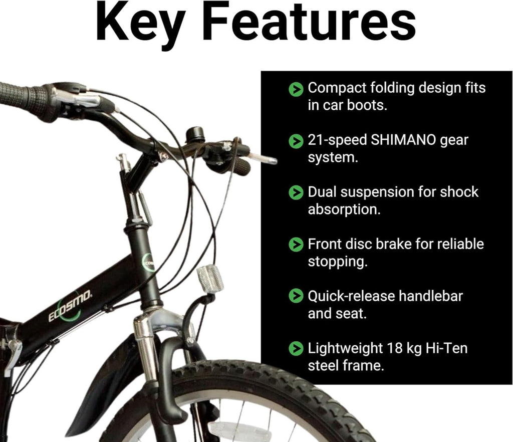26" Folding Mountain Bike 21-Speed Shimano Disc Dual Suspension MTB