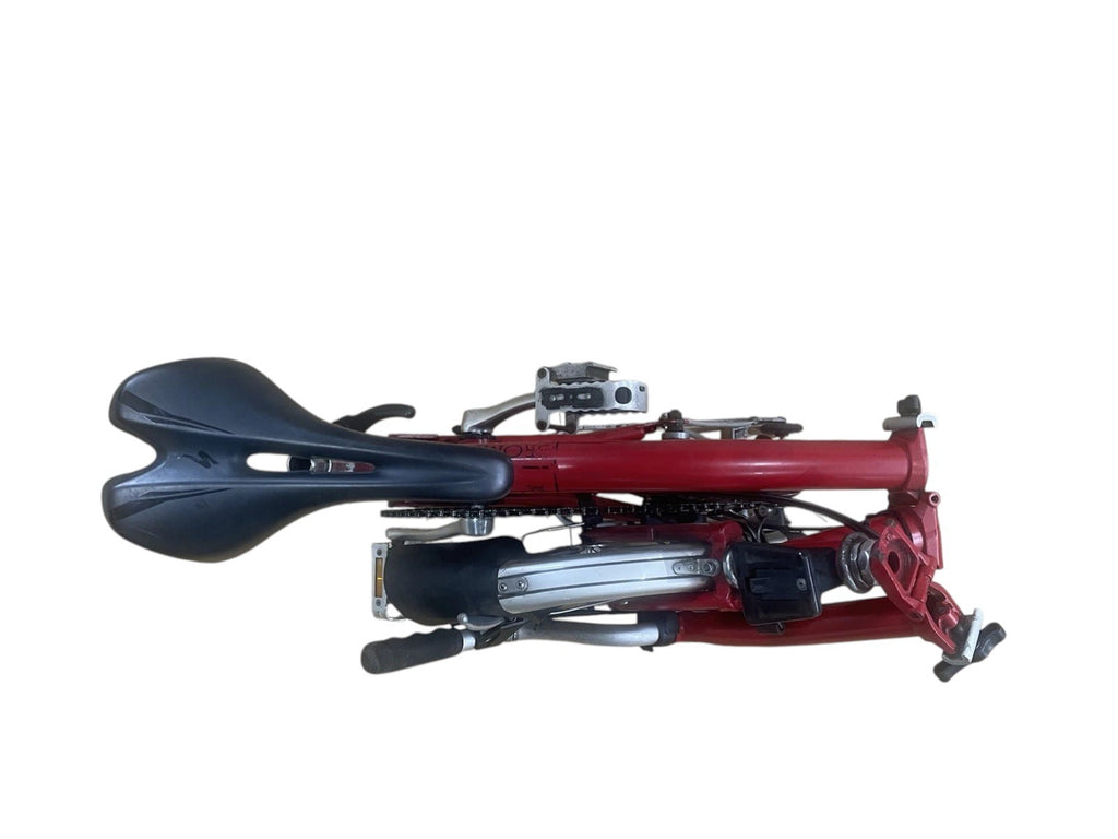 Brompton Folding Bike 3-Speed, Red, Front Carry Bag, Rear Rack & Rear Light