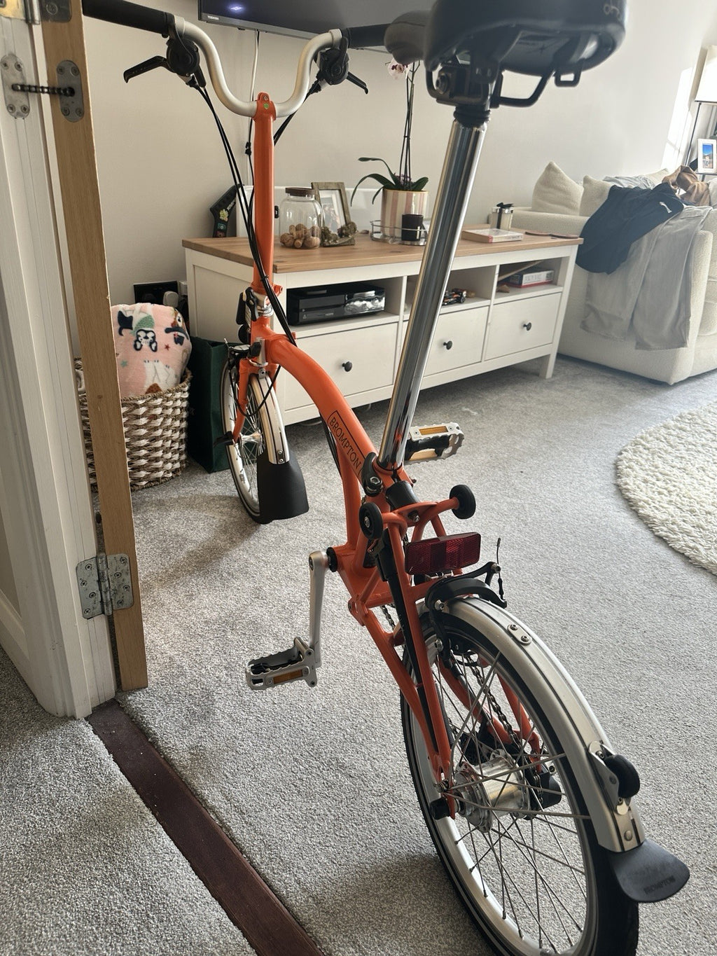 Brompton Folding Bike Orange 16in Wheels Mudguards Reflectors Riser Bar