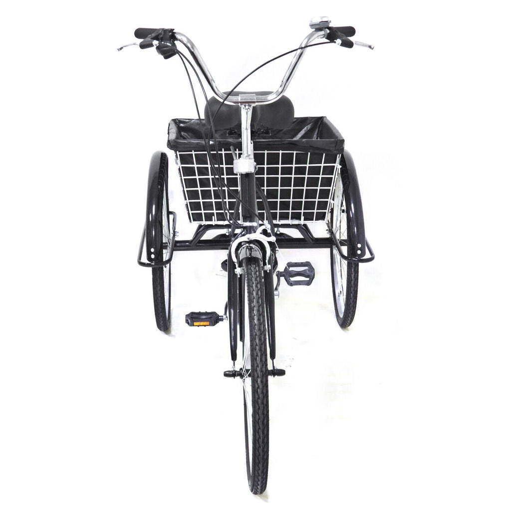 24 Inch Adult Tricycle Trike Bike 8-Speeds 3-Wheel Bicycle W/Folding Back Basket