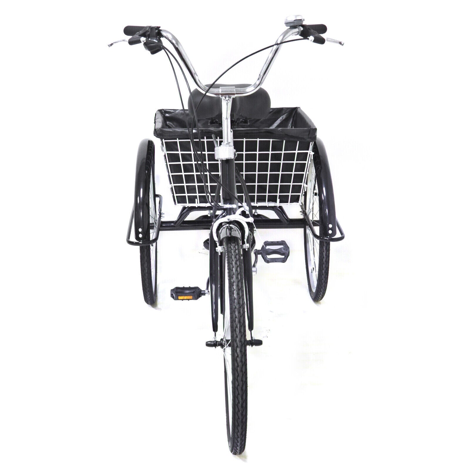24 Inch Adult Tricycle Trike Bike 8-Speeds 3-Wheel Bicycle W/Folding Back Basket