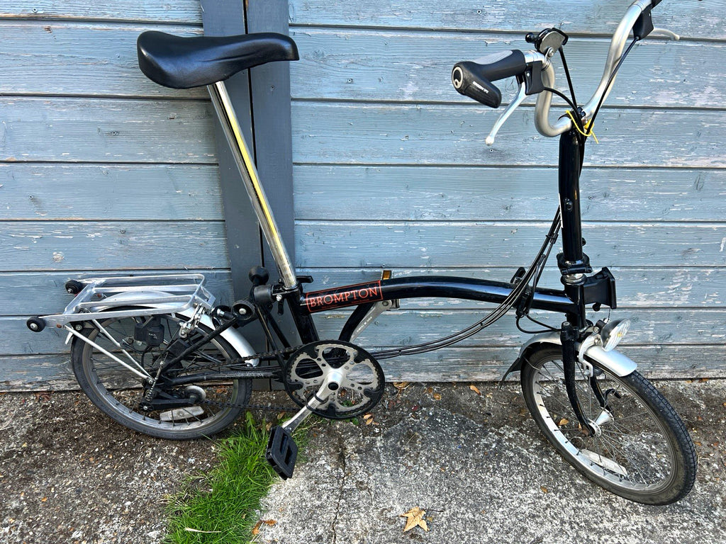 Brompton Folding Bike 16in Black/Silver Cruiser Bar Rear Rack Mudguards