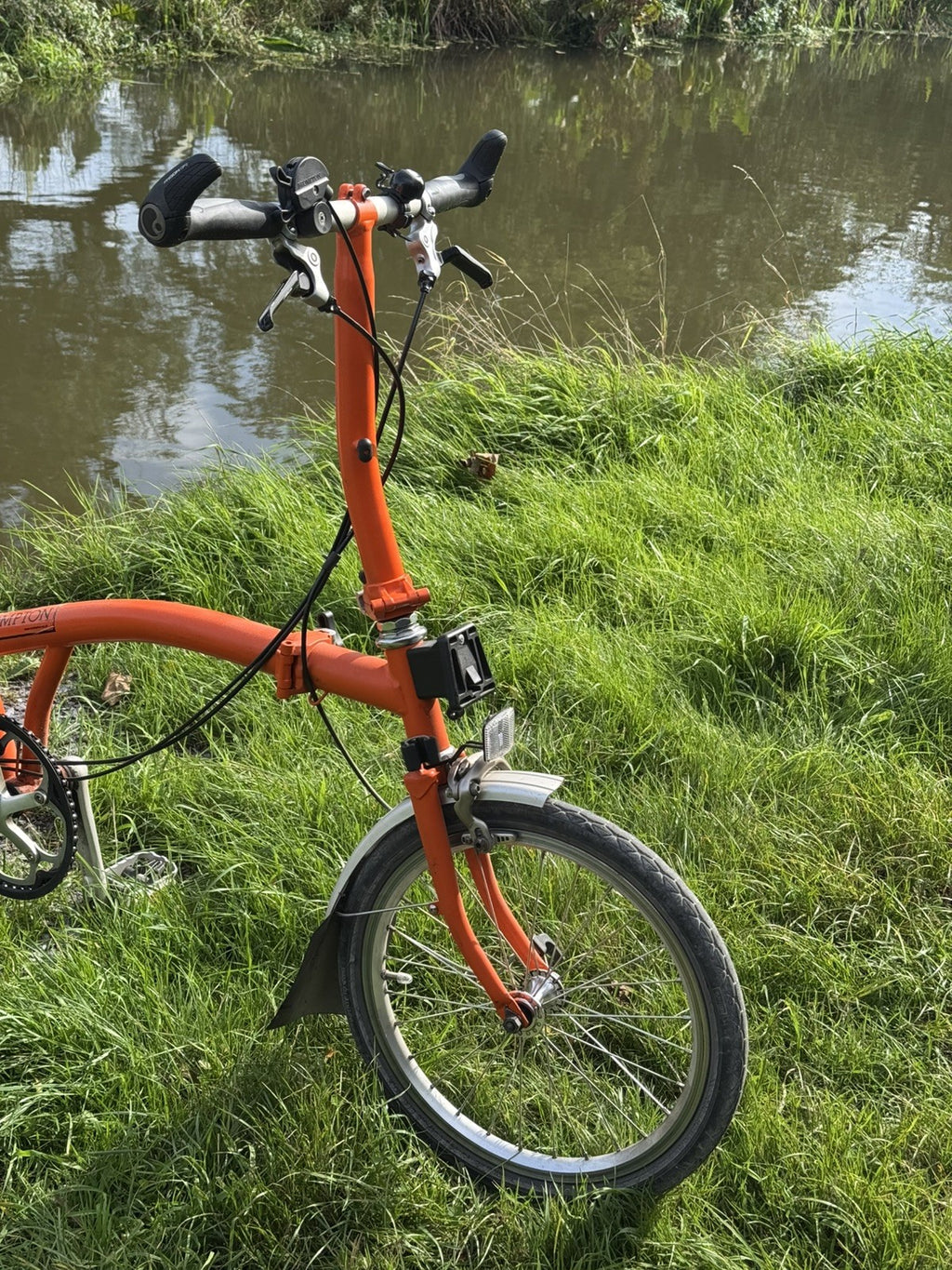 Brompton S3L Orange 3 Speed flat handlebars, Brooks Cambium Saddle
