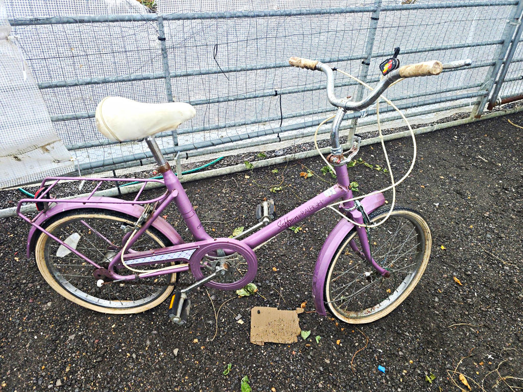 Raleigh Stowaway Folding Bike 20in Purple/White Step-Through 3-Speed Rear Rack