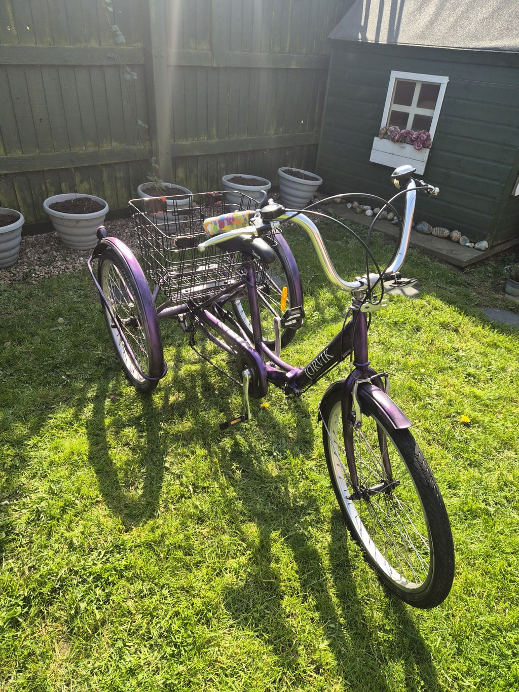 Jorvik Adult Tricycle Foldable 3 Wheeler Big Basket Black Purple Adjustable Size