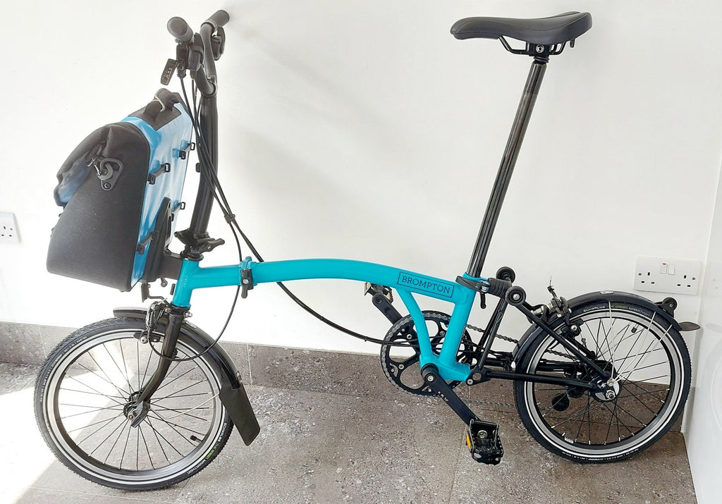 Turquoise Blue 2017 M6L 6-speed Brompton Black Edition + Ortlieb Bag + Toolkit