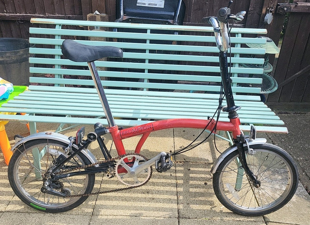 Brompton Folding Bicycle 90s 3-Speed Sturmey-Archer In House Red With Mudguards