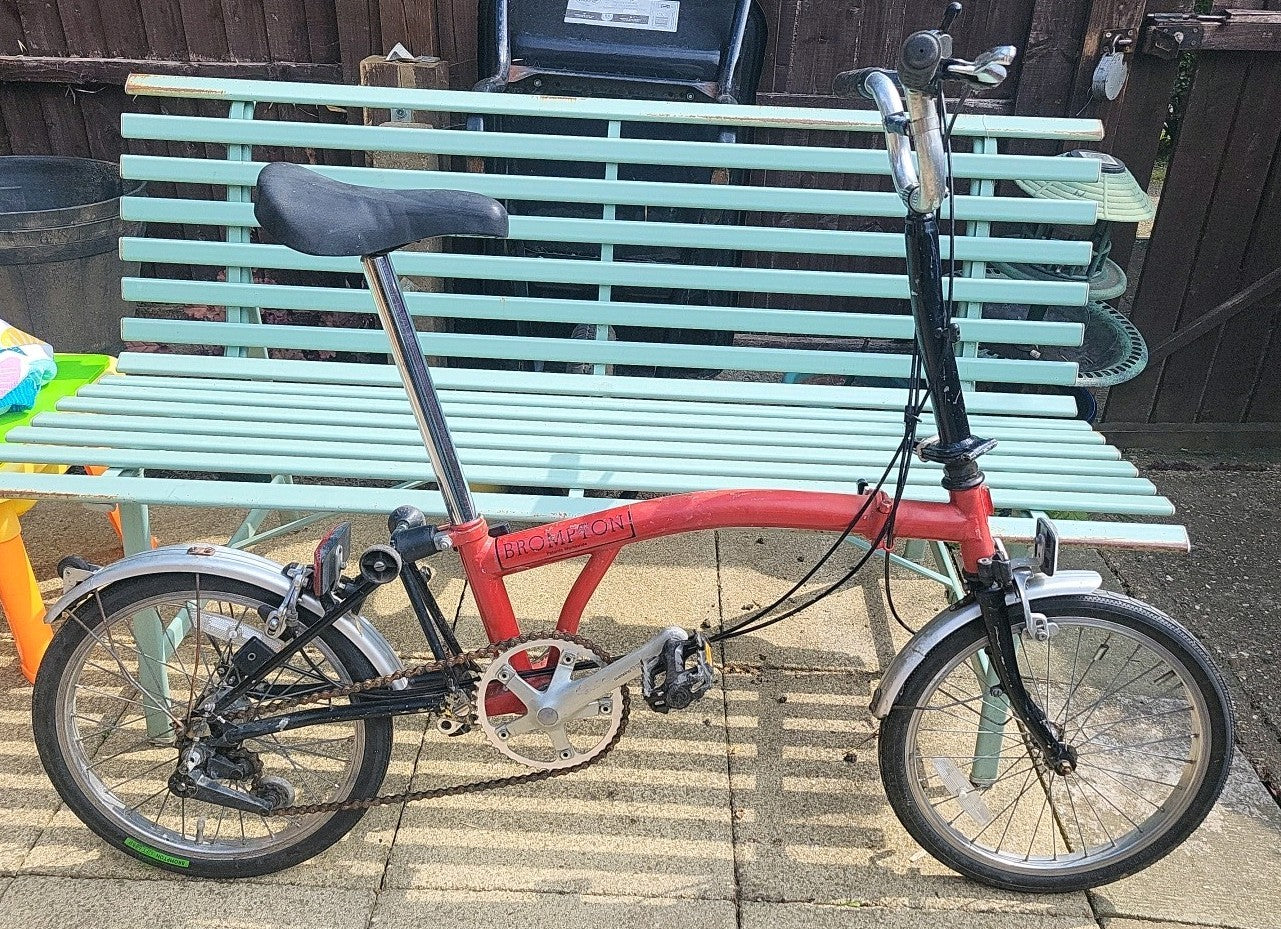 Brompton Folding Bicycle 90s 3-Speed Sturmey-Archer In House Red With Mudguards