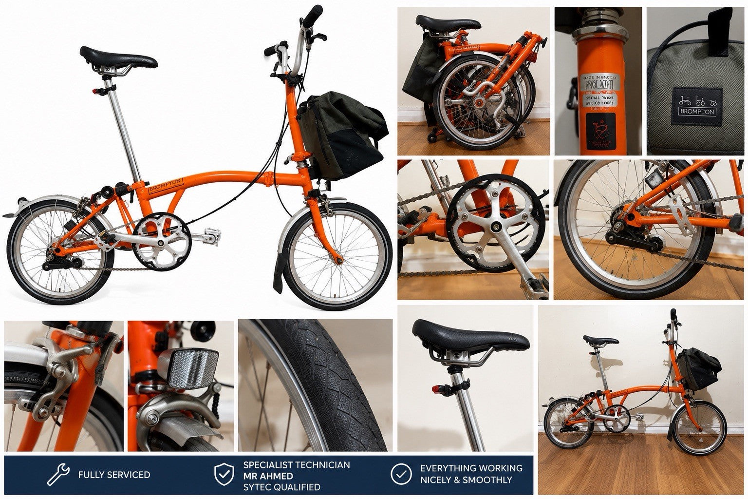 Brompton M3L Folding Bike - Orange - Genuine Brompton Borough Bag Included
